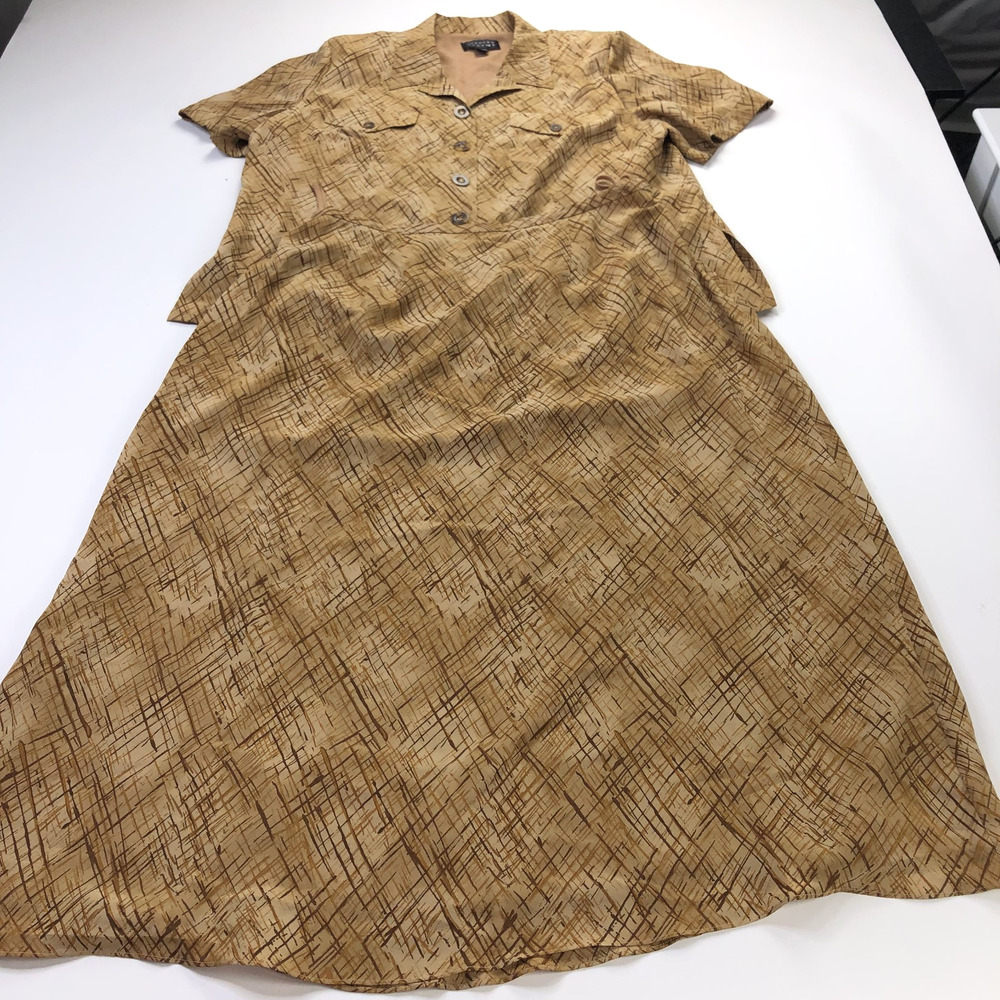 Spenser Jeremy 18 100% Silk 2 Pc Button Shirt Skirt (Fit 35W) Dress Brown MINT